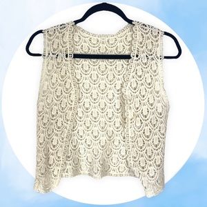 Cream Open Knit Crochet Scallop Vest Boho Hippie Cotton